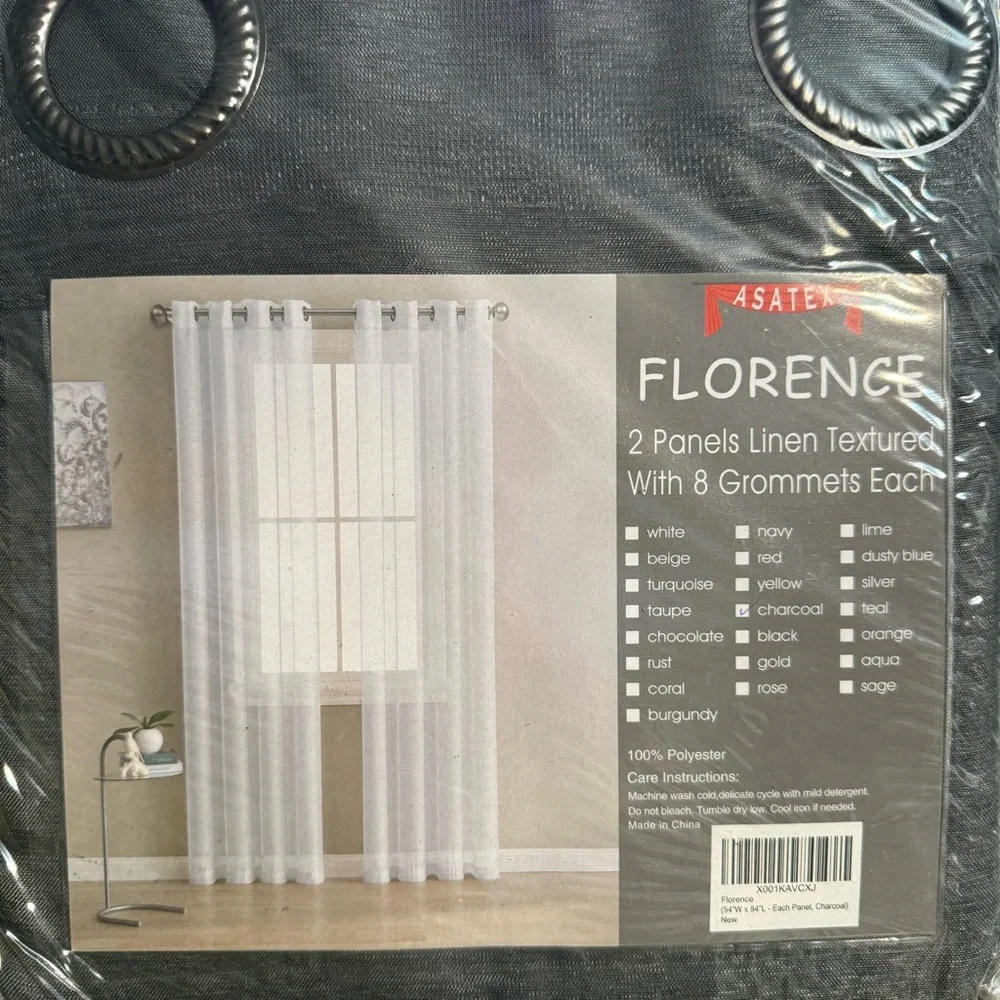 Florence charcoal 2 panels linen textured with 8 grommets each